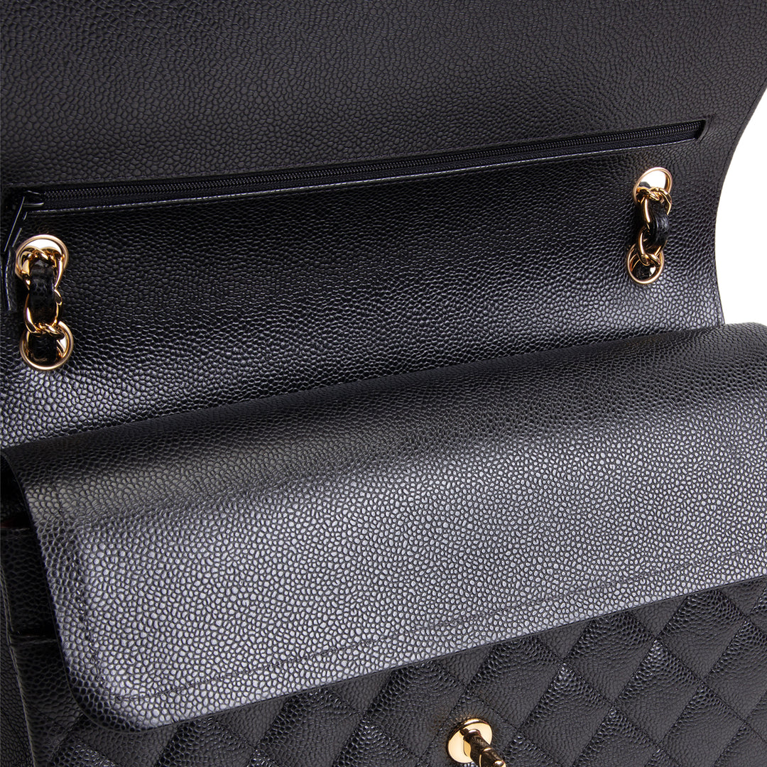 CHANEL Quilted Caviar Jumbo Double Flap Bag - Black