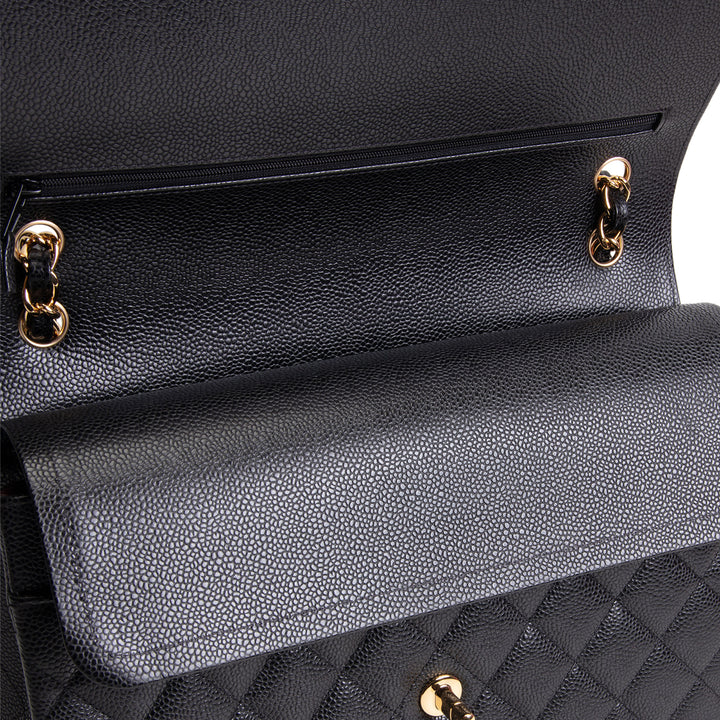 CHANEL Quilted Caviar Jumbo Double Flap Bag - Black