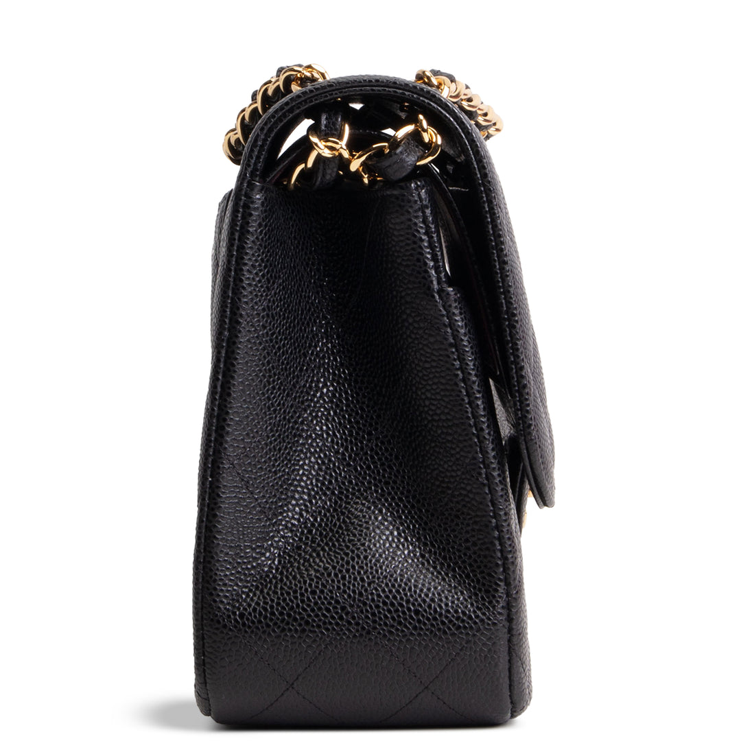 CHANEL Quilted Caviar Jumbo Double Flap Bag - Black