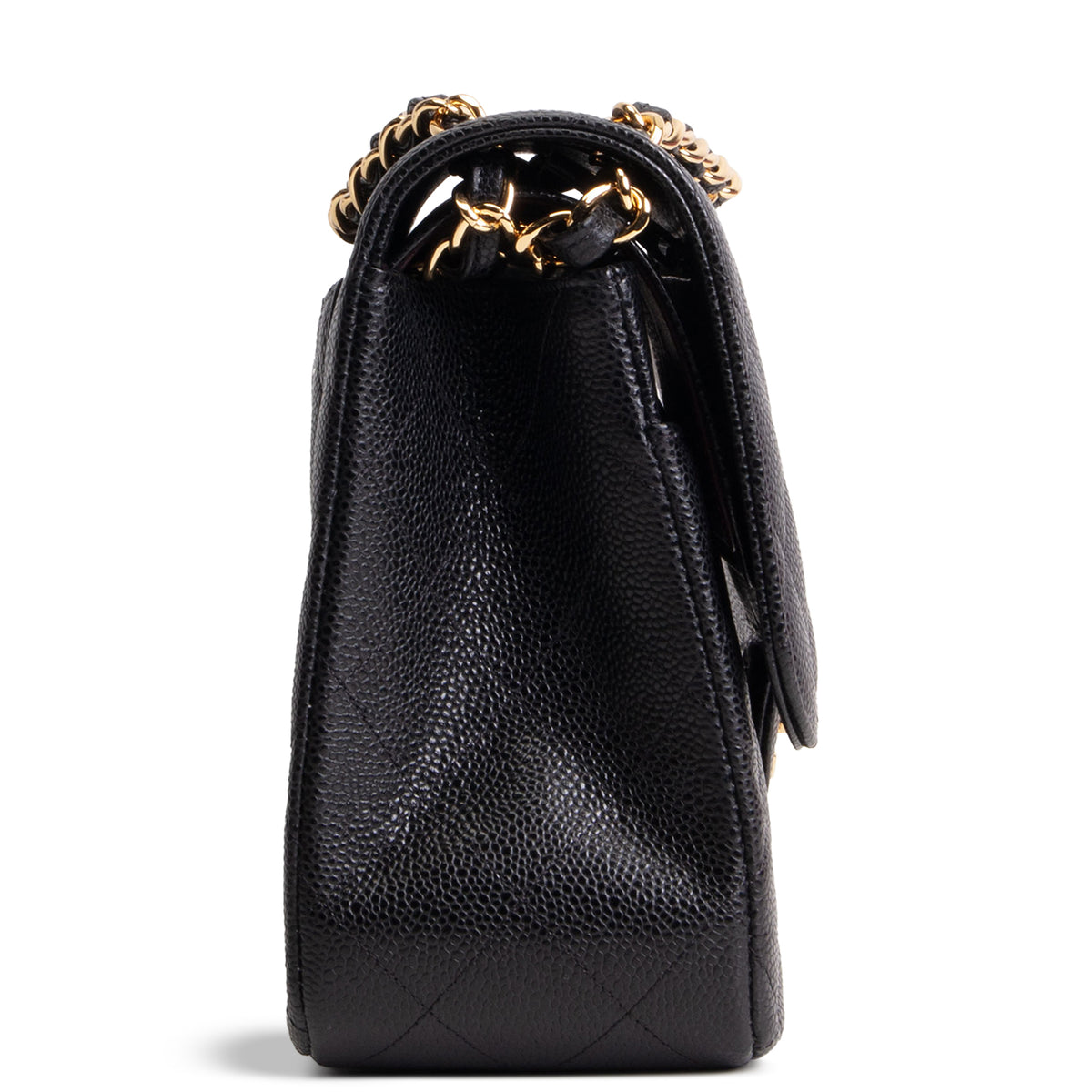 CHANEL Quilted Caviar Jumbo Double Flap Bag - Black
