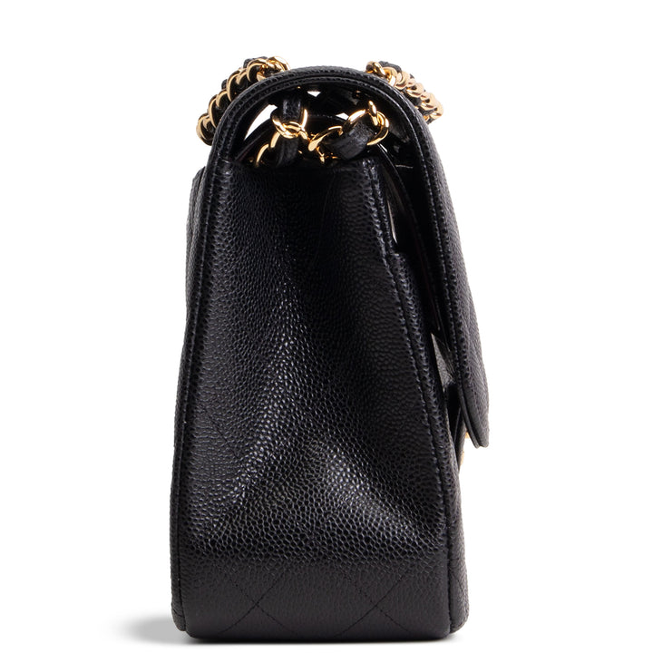 CHANEL Quilted Caviar Jumbo Double Flap Bag - Black