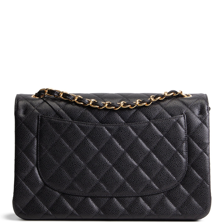 CHANEL Quilted Caviar Jumbo Double Flap Bag - Black