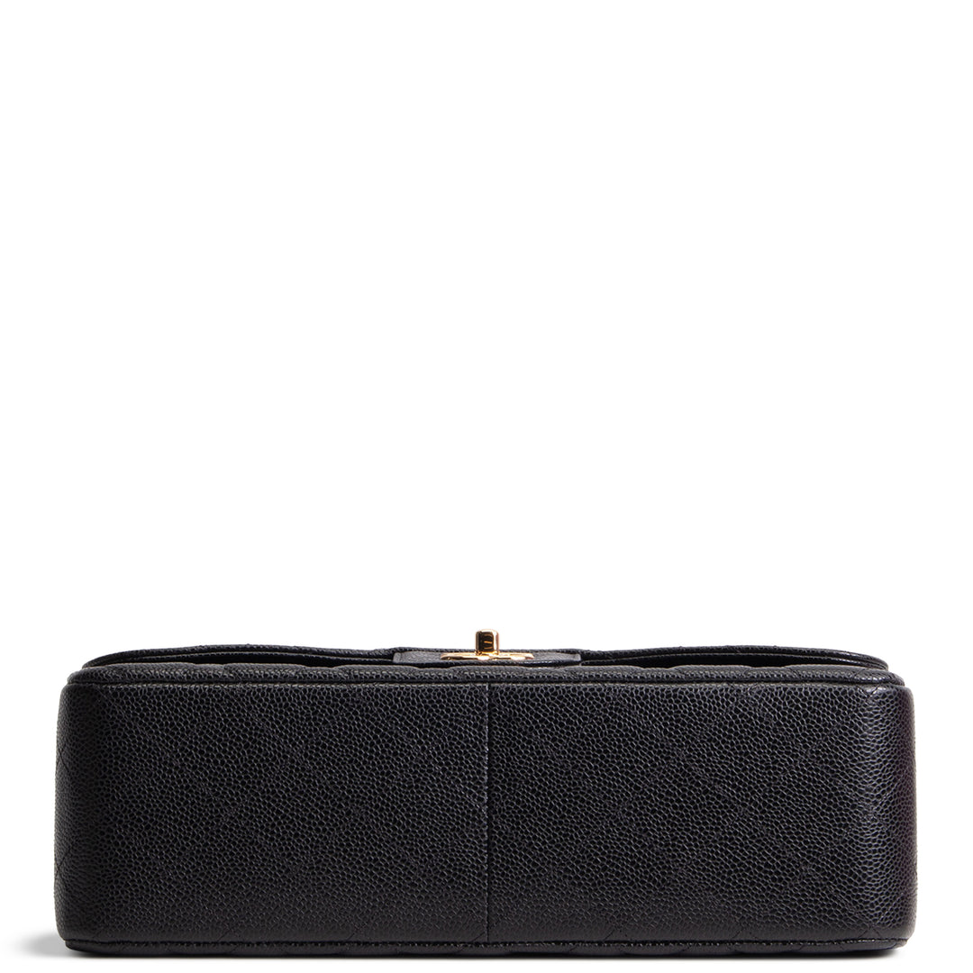 CHANEL Quilted Caviar Jumbo Double Flap Bag - Black
