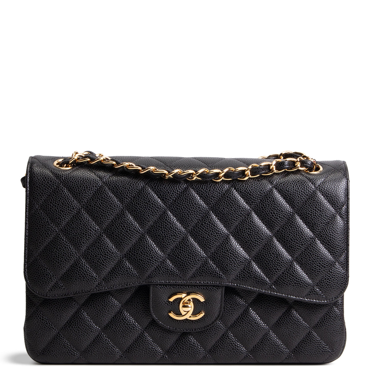 CHANEL Quilted Caviar Jumbo Double Flap Bag - Black