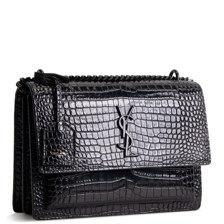 SAINT LAURENT Sunset Croc Embossed - Black