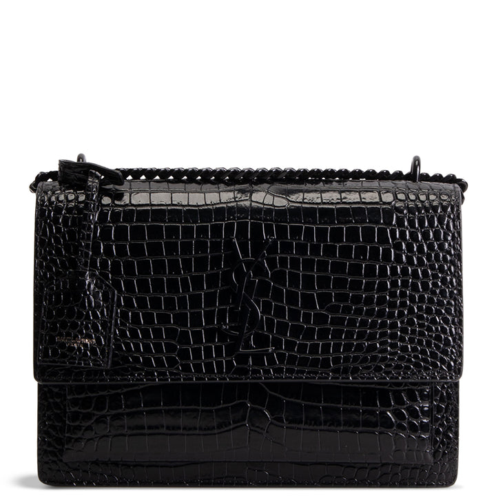 SAINT LAURENT Sunset Croc Embossed - Black
