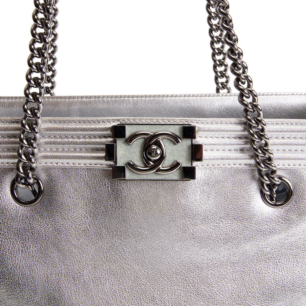 CHANEL Large Bicolor Metallic Goatskin &amp; Calfskin Boy Tote OUTLET FINAL SALE