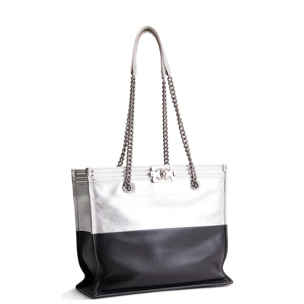 CHANEL Large Bicolor Metallic Goatskin &amp; Calfskin Boy Tote OUTLET FINAL SALE