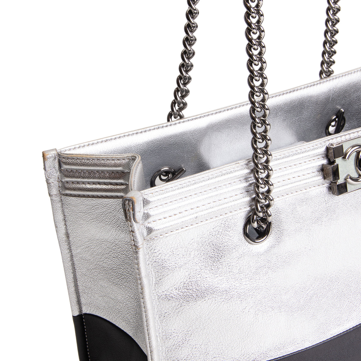 CHANEL Large Bicolor Metallic Goatskin &amp; Calfskin Boy Tote OUTLET FINAL SALE