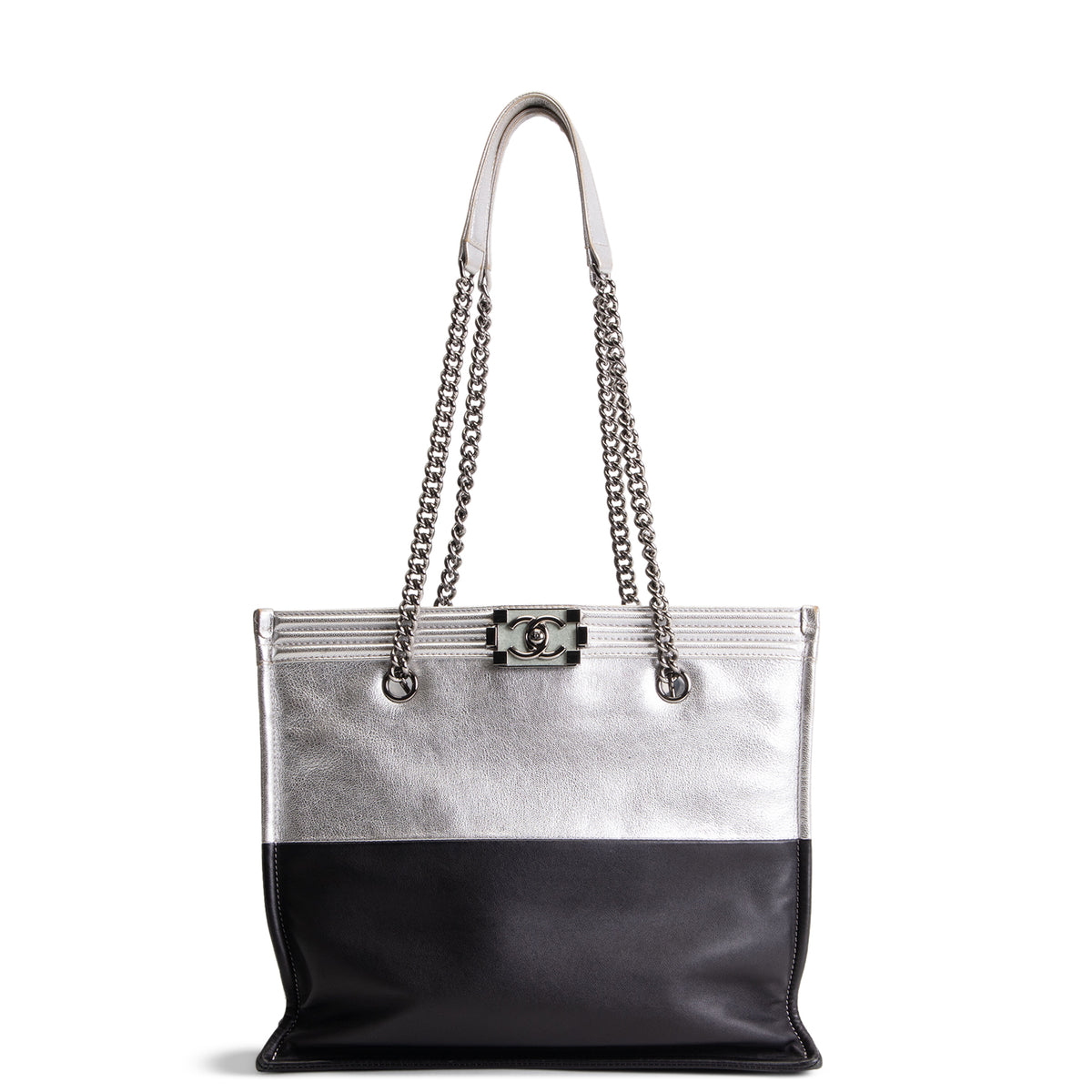 CHANEL Large Bicolor Metallic Goatskin &amp; Calfskin Boy Tote OUTLET FINAL SALE