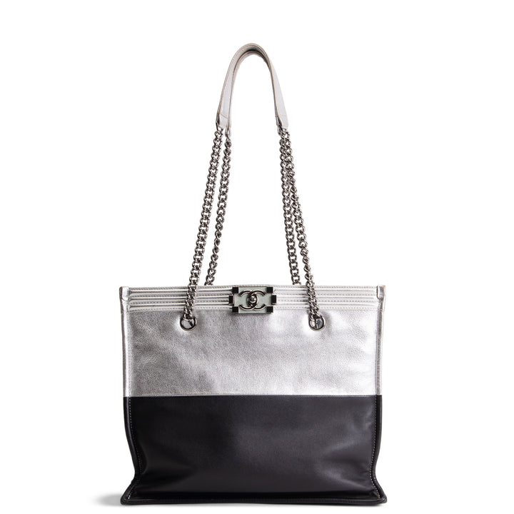 CHANEL Large Bicolor Metallic Goatskin &amp; Calfskin Boy Tote OUTLET FINAL SALE