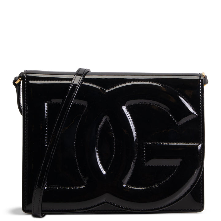 DOLCE &amp; GABBANA D&amp;G Patent Logo Crossbody - Black