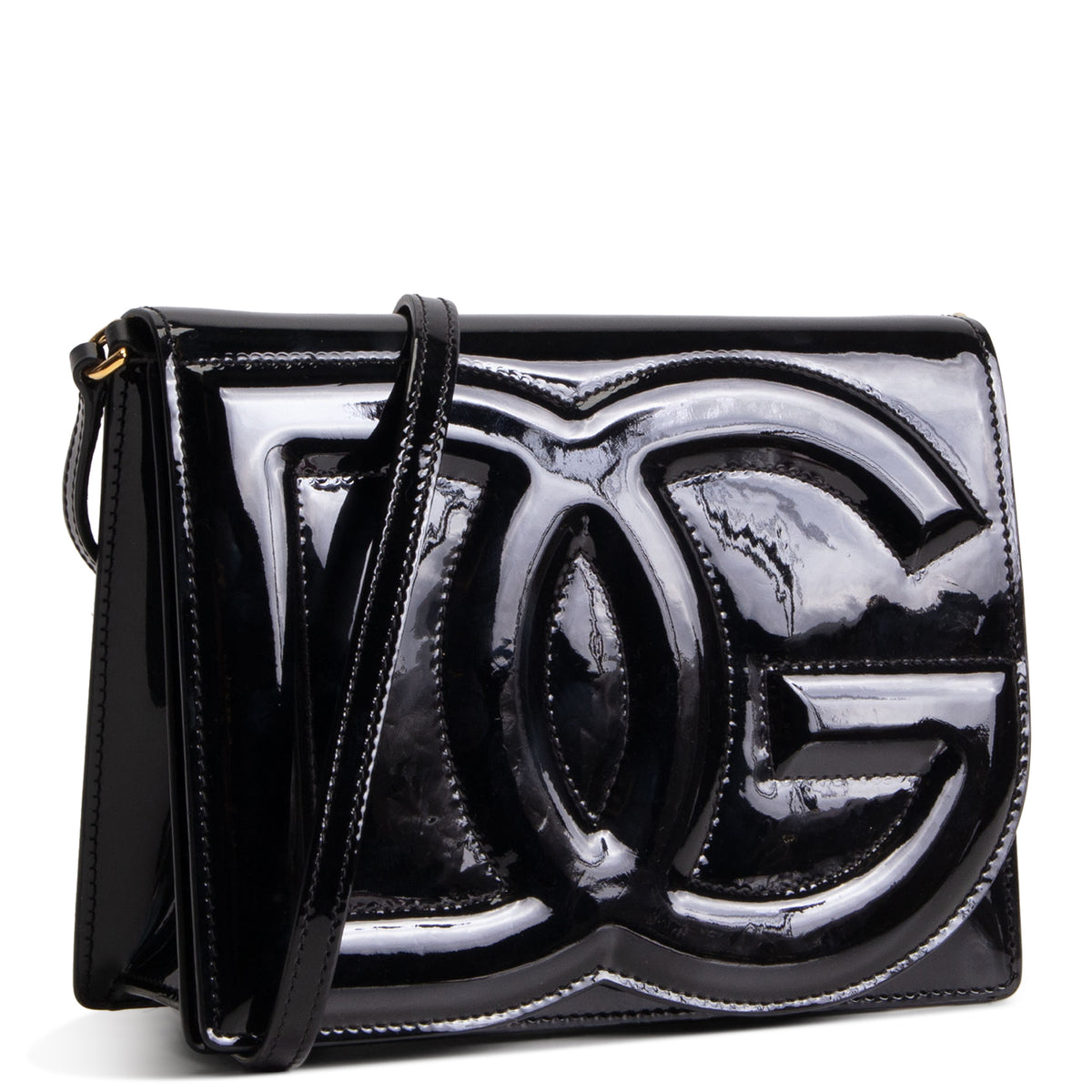 DOLCE &amp; GABBANA D&amp;G Patent Logo Crossbody - Black