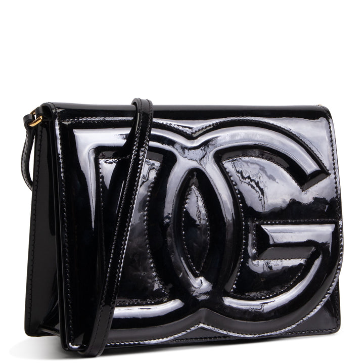 DOLCE &amp; GABBANA D&amp;G Patent Logo Crossbody - Black
