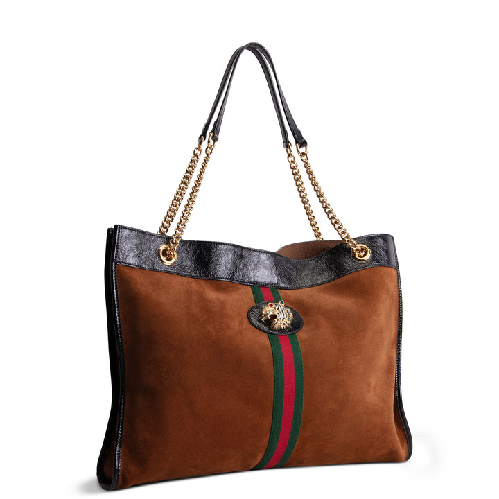 GUCCI Suede Rajah Tote - Brown