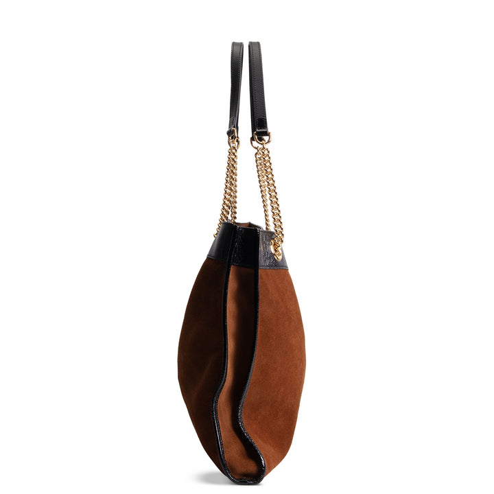 GUCCI Suede Rajah Tote - Brown