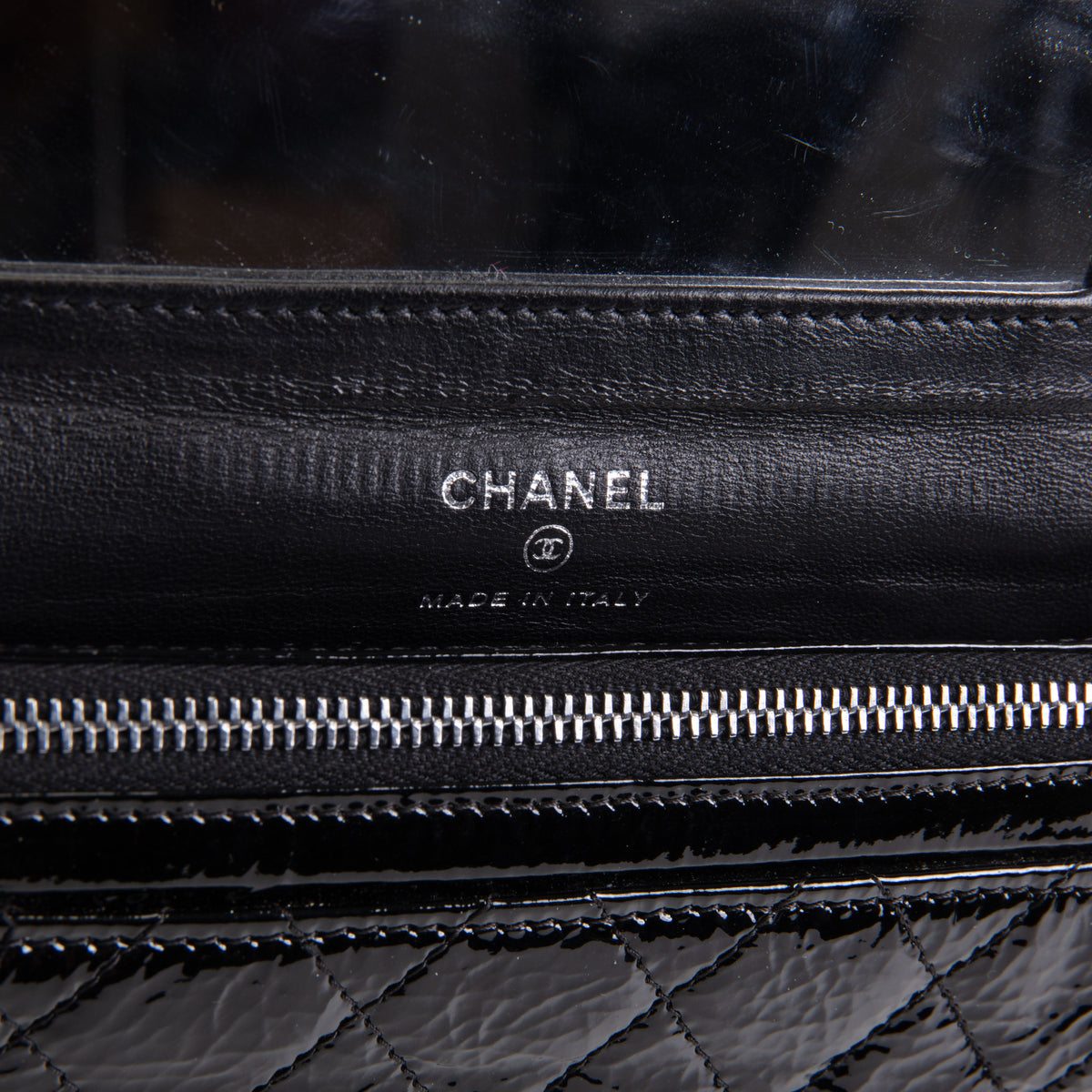 CHANEL Patent Quilted Flap Cosmetic Case - Black
