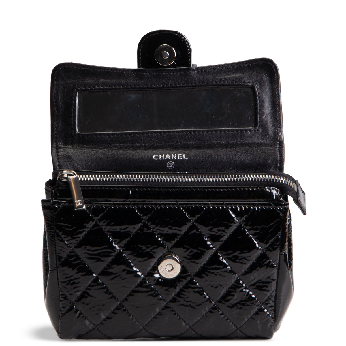 CHANEL Patent Quilted Flap Cosmetic Case - Black