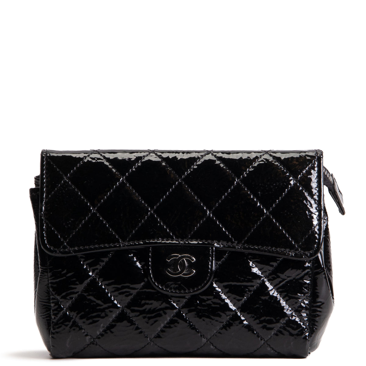 CHANEL Patent Quilted Flap Cosmetic Case - Black
