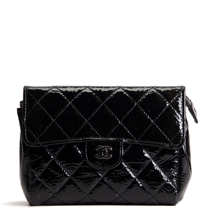 CHANEL Patent Quilted Flap Cosmetic Case - Black