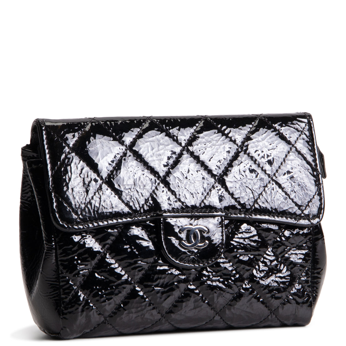 CHANEL Patent Quilted Flap Cosmetic Case - Black
