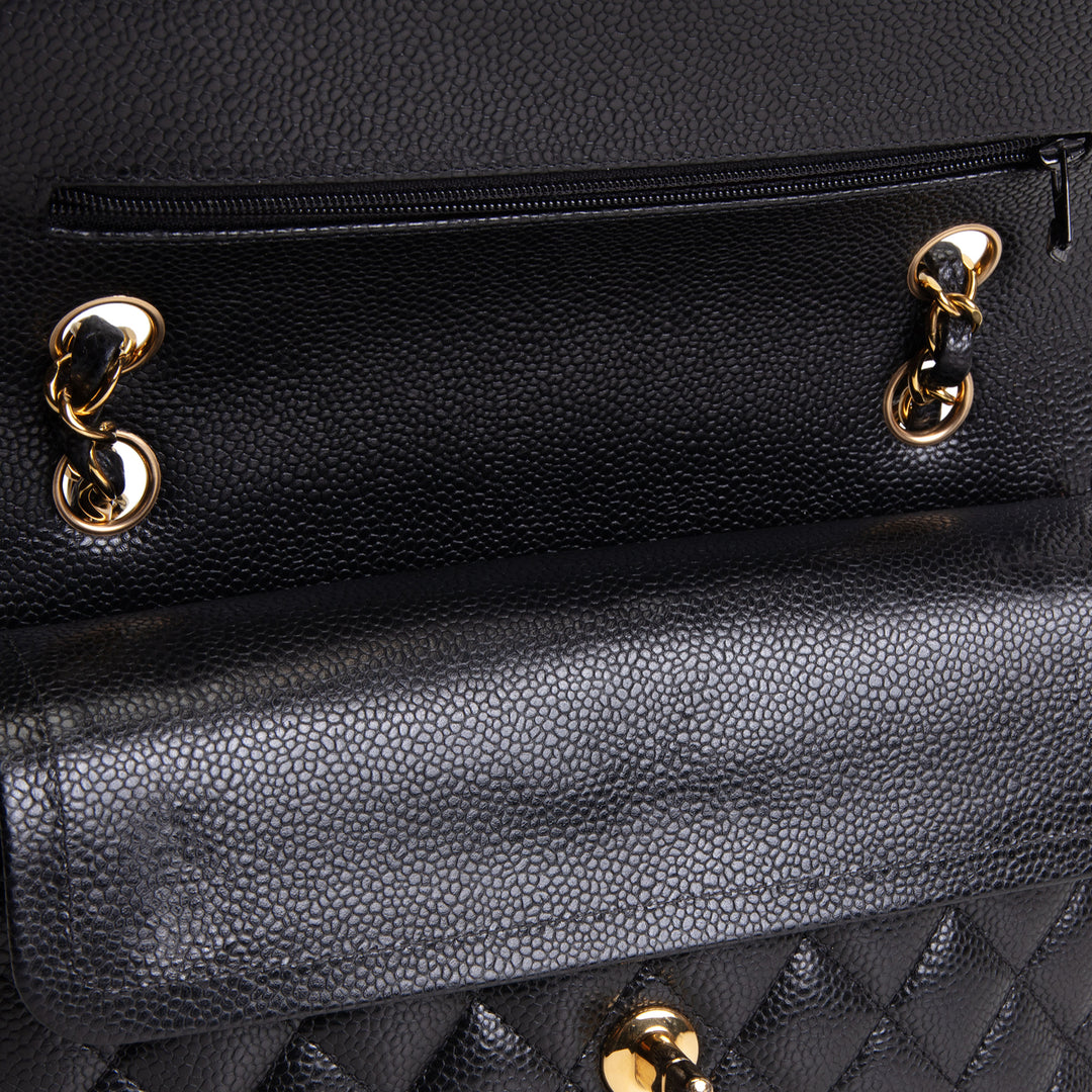 CHANEL Small Double Flap Quilted Caviar - Black