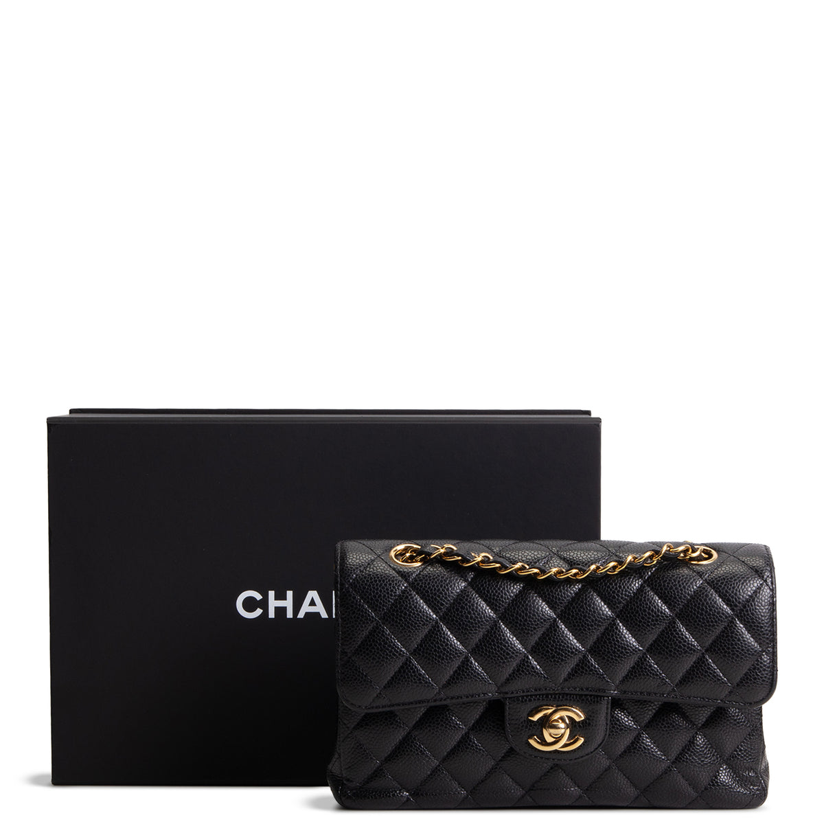 CHANEL Small Double Flap Quilted Caviar - Black