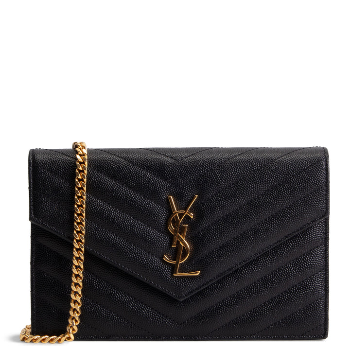 SAINT LAURENT Cassandre Envelope Chain Wallet - Black