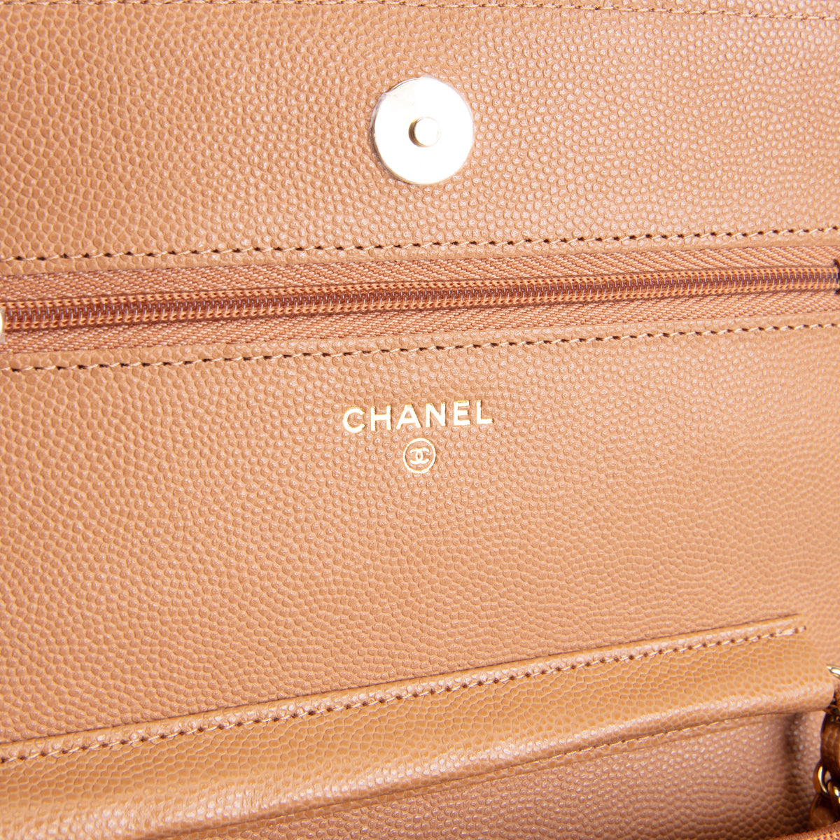 CHANEL Caviar Quilted Wallet on Chain - Dark Beige