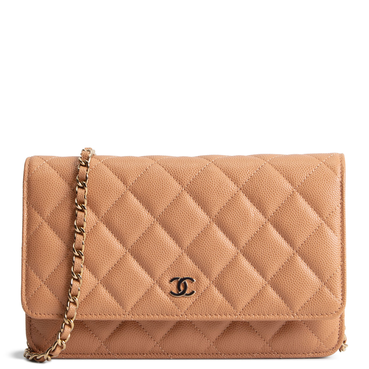 CHANEL Caviar Quilted Wallet on Chain - Dark Beige