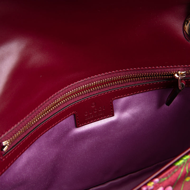 GUCCI Flora Silk Small GG Marmont Shoulder Bag - Burgundy