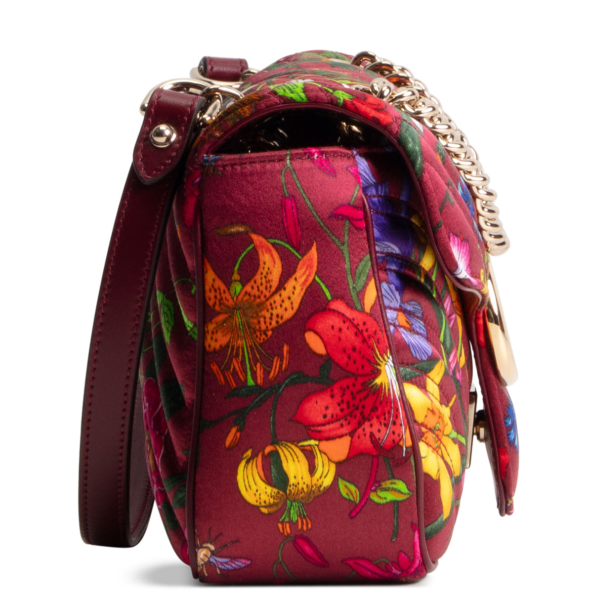 GUCCI Flora Silk Small GG Marmont Shoulder Bag - Burgundy