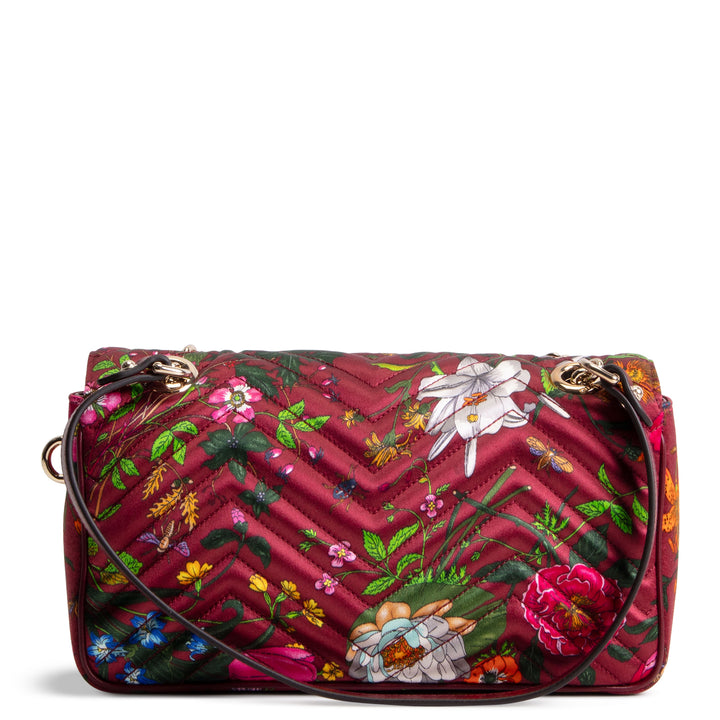 GUCCI Flora Silk Small GG Marmont Shoulder Bag - Burgundy