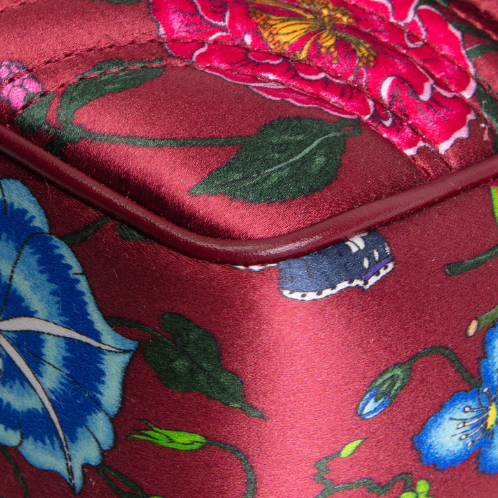 GUCCI Flora Silk Small GG Marmont Shoulder Bag - Burgundy