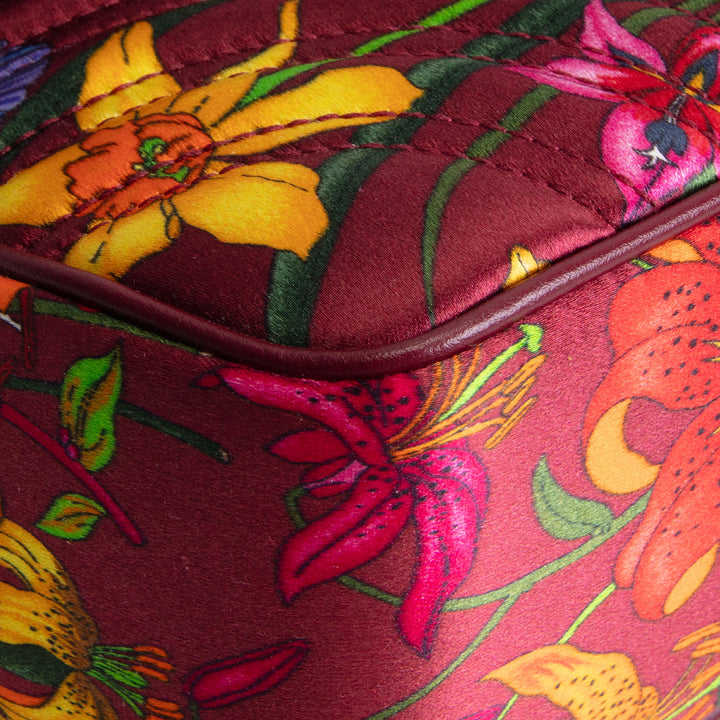 GUCCI Flora Silk Small GG Marmont Shoulder Bag - Burgundy