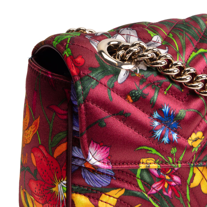 GUCCI Flora Silk Small GG Marmont Shoulder Bag - Burgundy