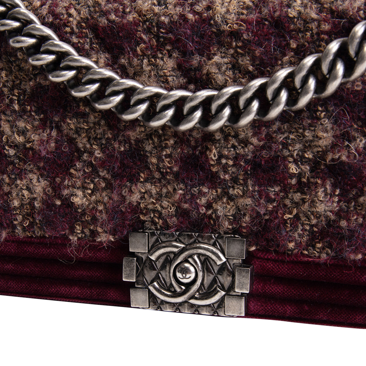 CHANEL Old Medium Velvet and Tweed Boy Flap