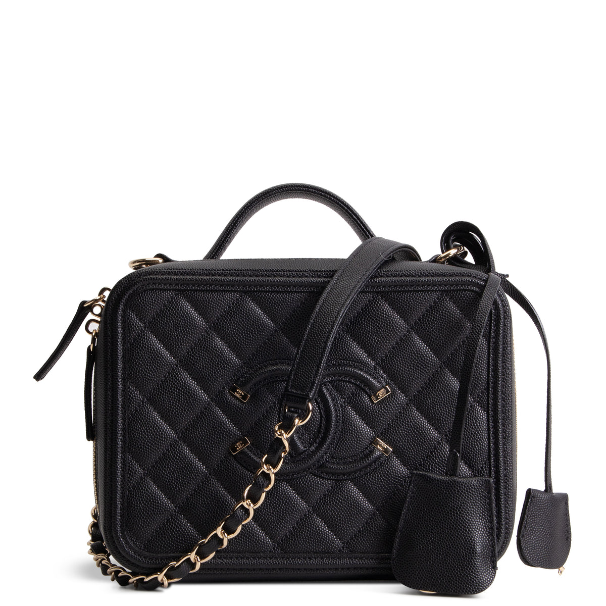 CHANEL Cavier Quilted CC Filgree Vanity Clutch