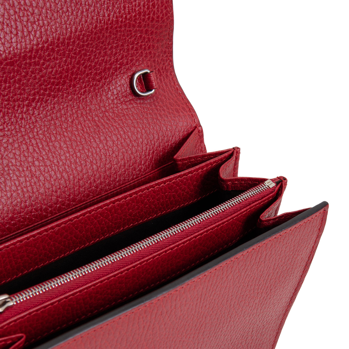 GUCCI Leather Crystal Dionysus Chain Wallet - Red