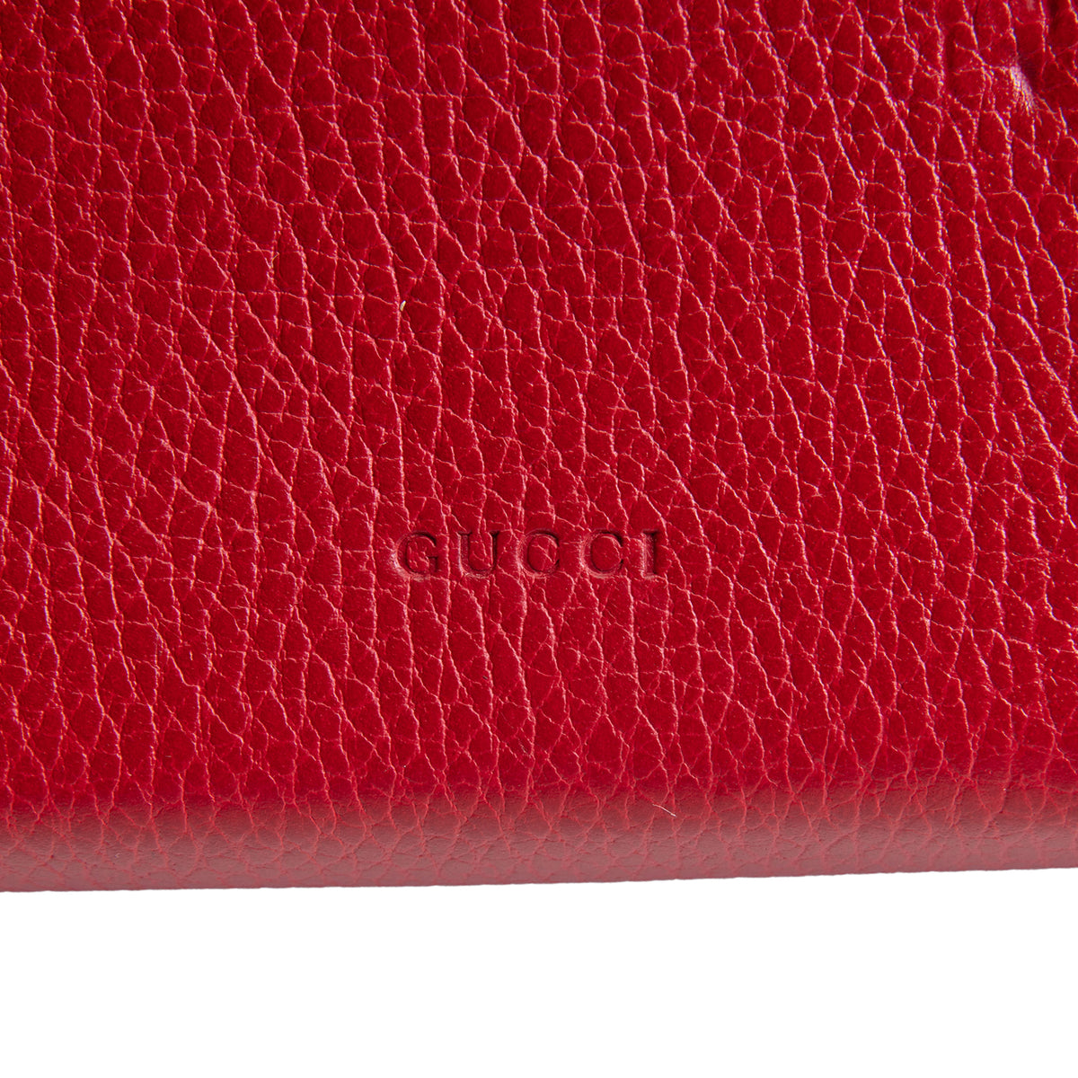 GUCCI Leather Crystal Dionysus Chain Wallet - Red