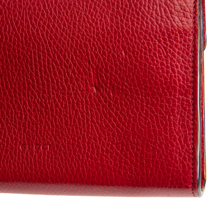 GUCCI Leather Crystal Dionysus Chain Wallet - Red