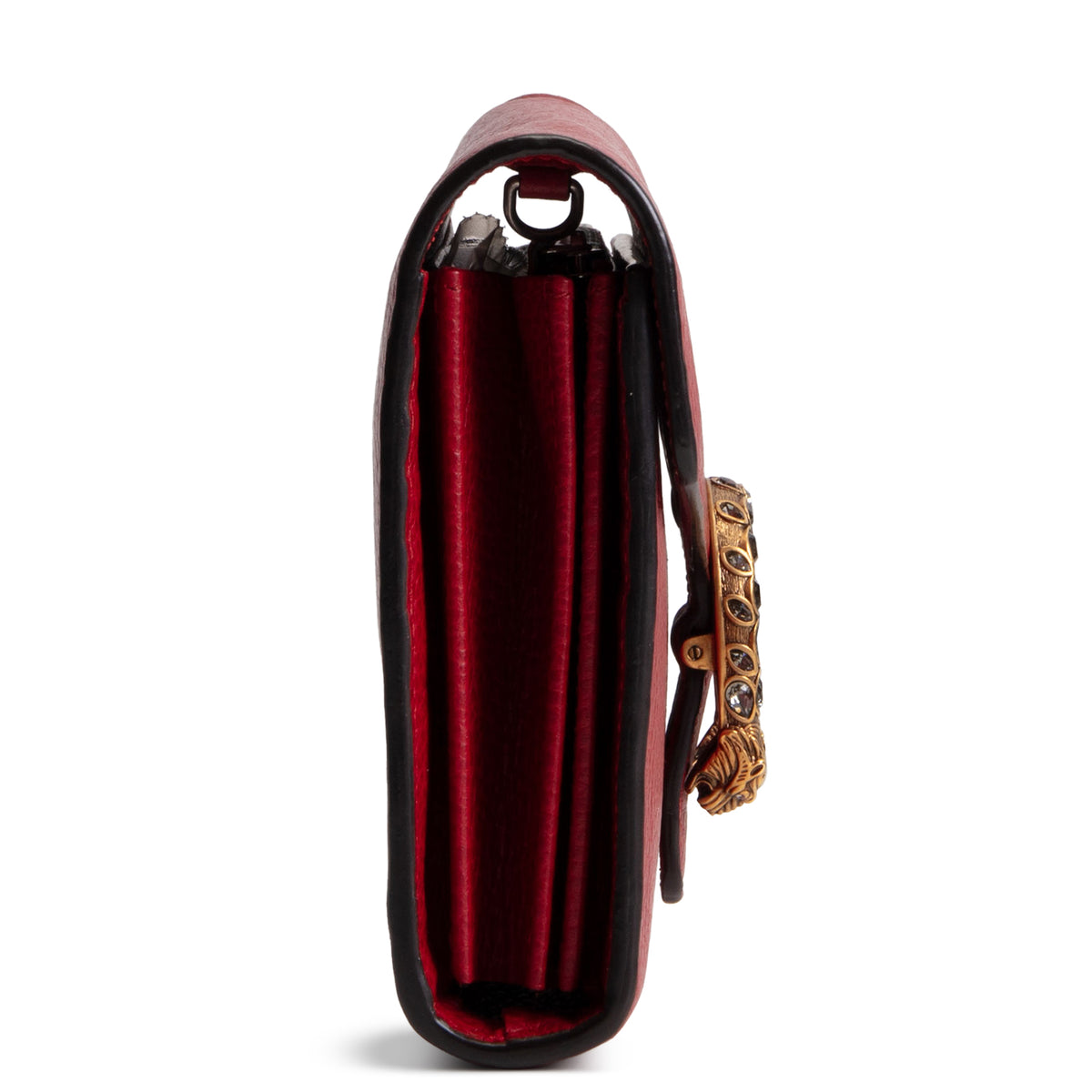 GUCCI Leather Crystal Dionysus Chain Wallet - Red