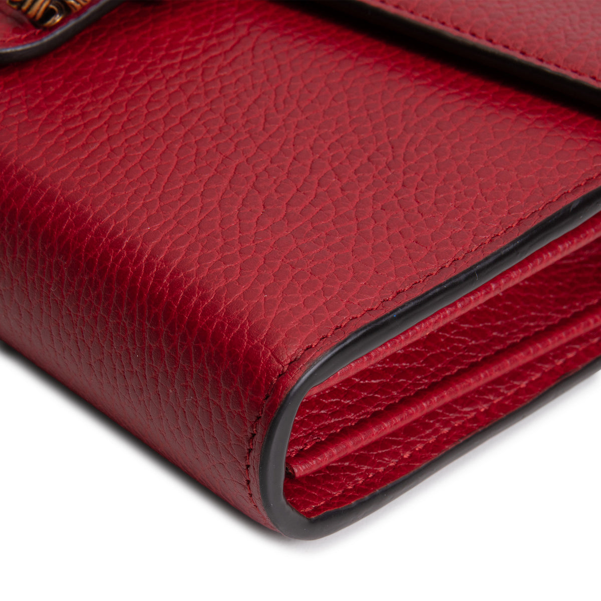 GUCCI Leather Crystal Dionysus Chain Wallet - Red
