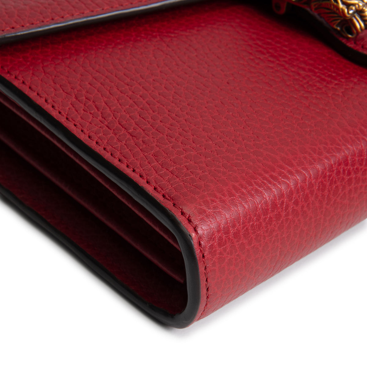 GUCCI Leather Crystal Dionysus Chain Wallet - Red