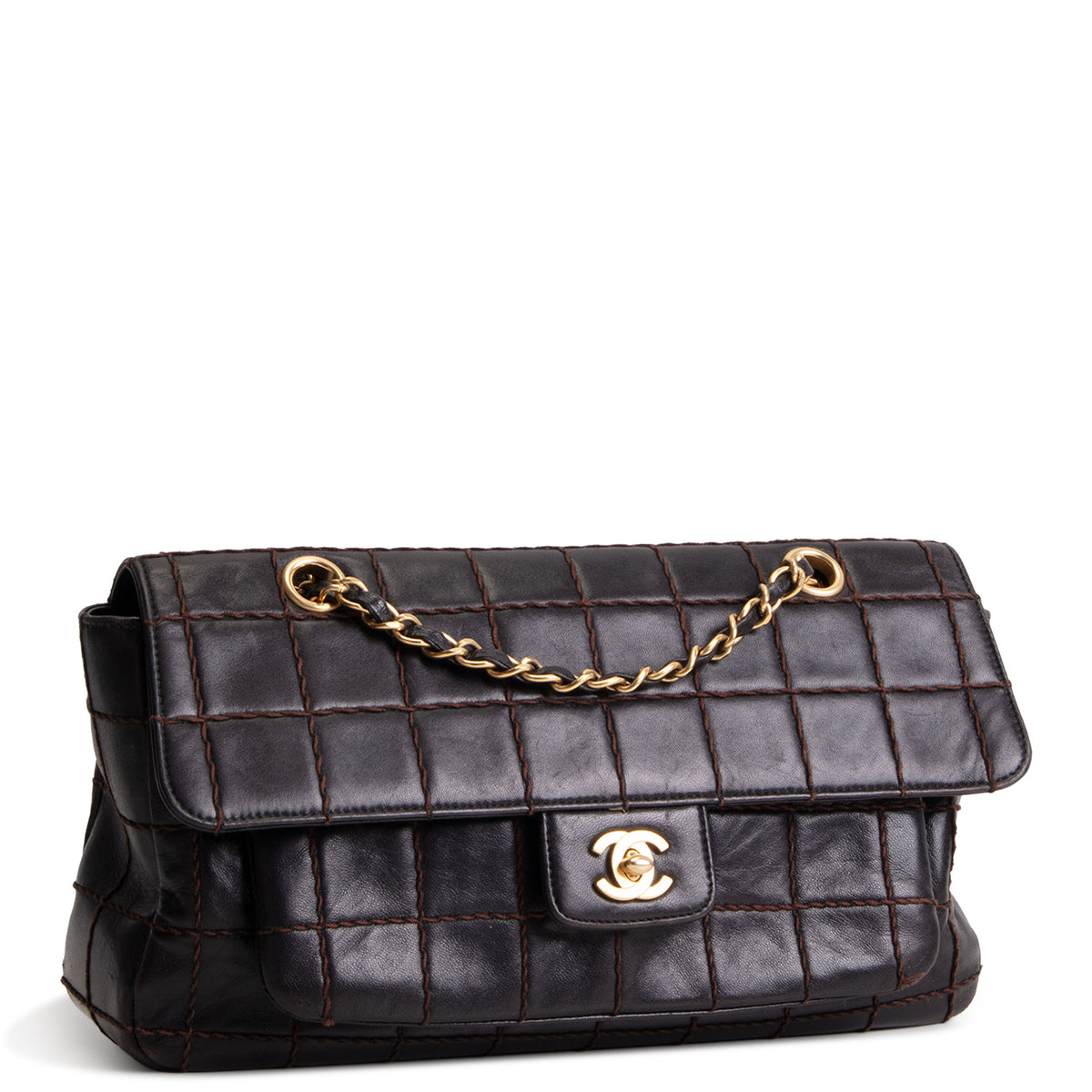 CHANEL Vintage Crazy Stitch Chocolate Bar Flap Bag - Dark Brown - OUTLET FINAL SALE