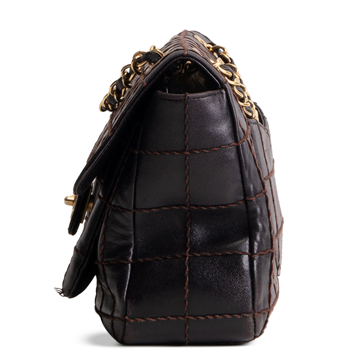 CHANEL Vintage Crazy Stitch Chocolate Bar Flap Bag - Dark Brown - OUTLET FINAL SALE