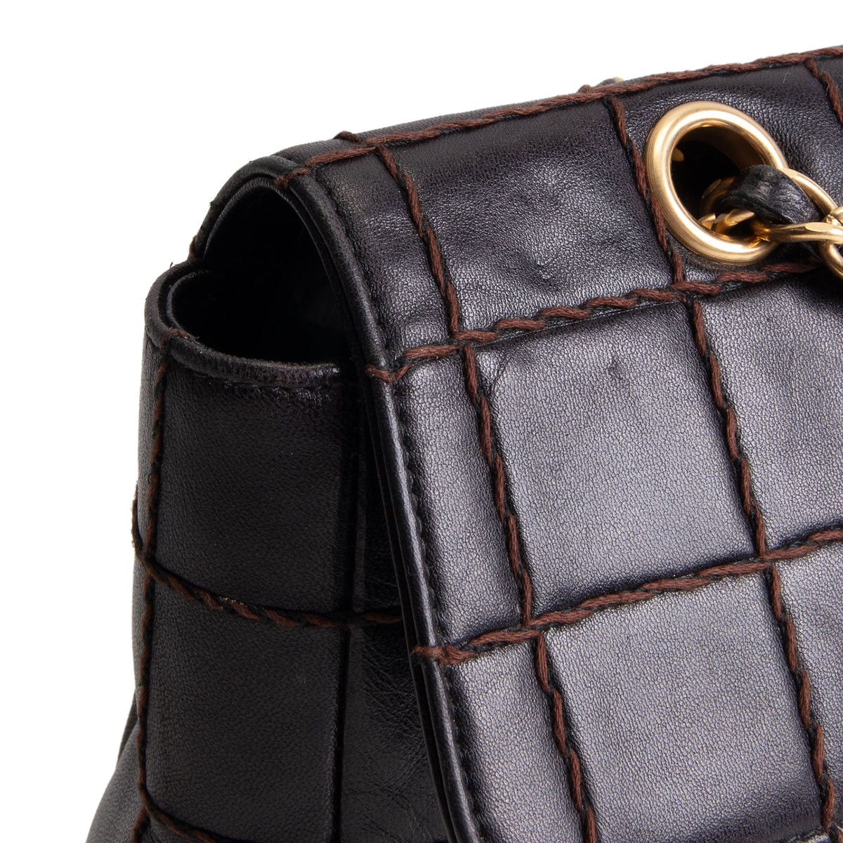 CHANEL Vintage Crazy Stitch Chocolate Bar Flap Bag - Dark Brown - OUTLET FINAL SALE