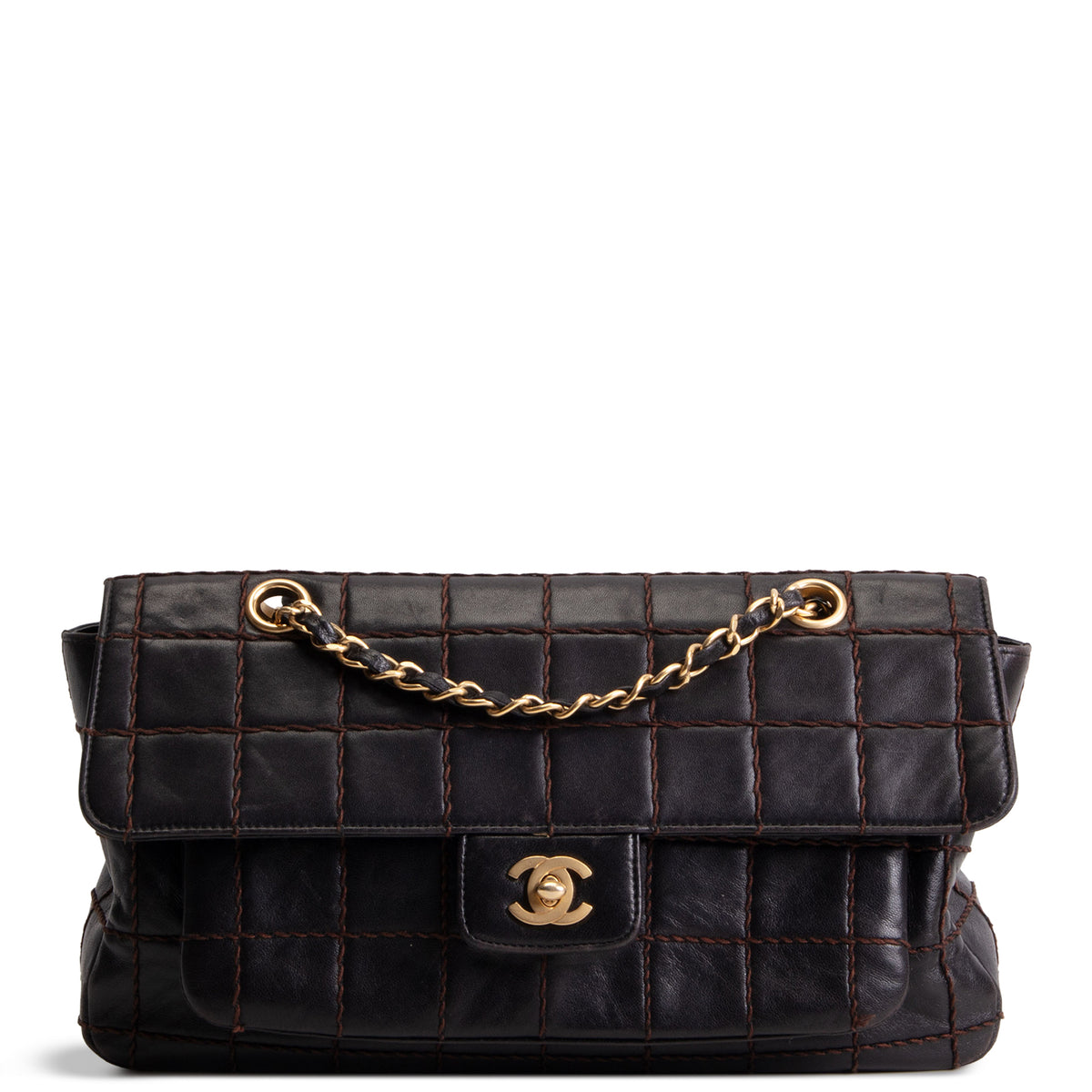 CHANEL Vintage Crazy Stitch Chocolate Bar Flap Bag - Dark Brown - OUTLET FINAL SALE