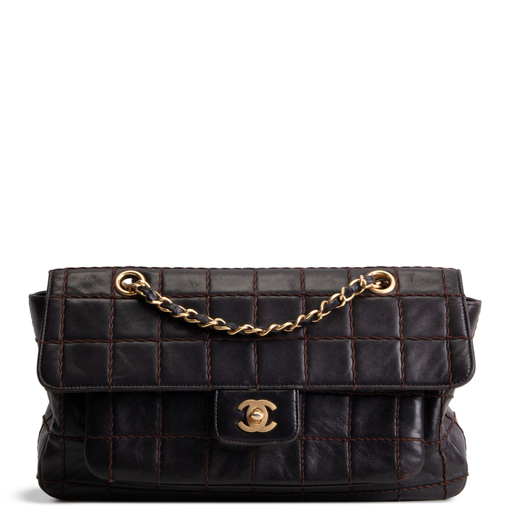 CHANEL Vintage Crazy Stitch Chocolate Bar Flap Bag - Dark Brown - OUTLET FINAL SALE