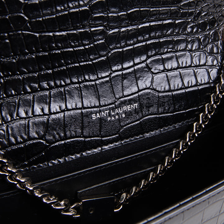 SAINT LAURENT Kate Tassel Bag Croc Embossed - Black